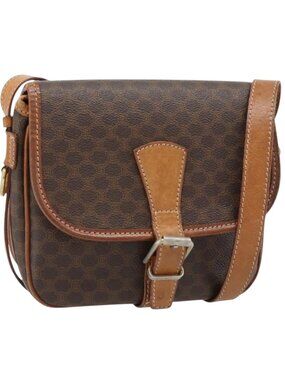 CELINE Macadam Canvas Shoulder Bag PVC Leather Brown Gold